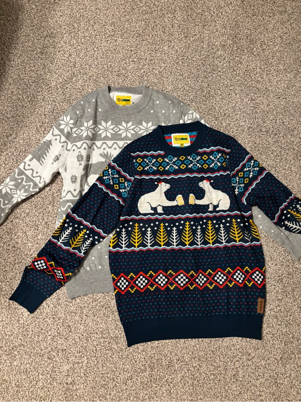 Tipsy Elves Navy Polar Bear Beer Toast Crewneck Sweater